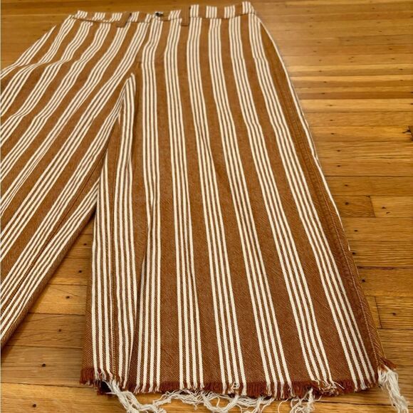 Madewell brown/tan white stripe wide leg crop jeans/ pants - Picture 5 of 6